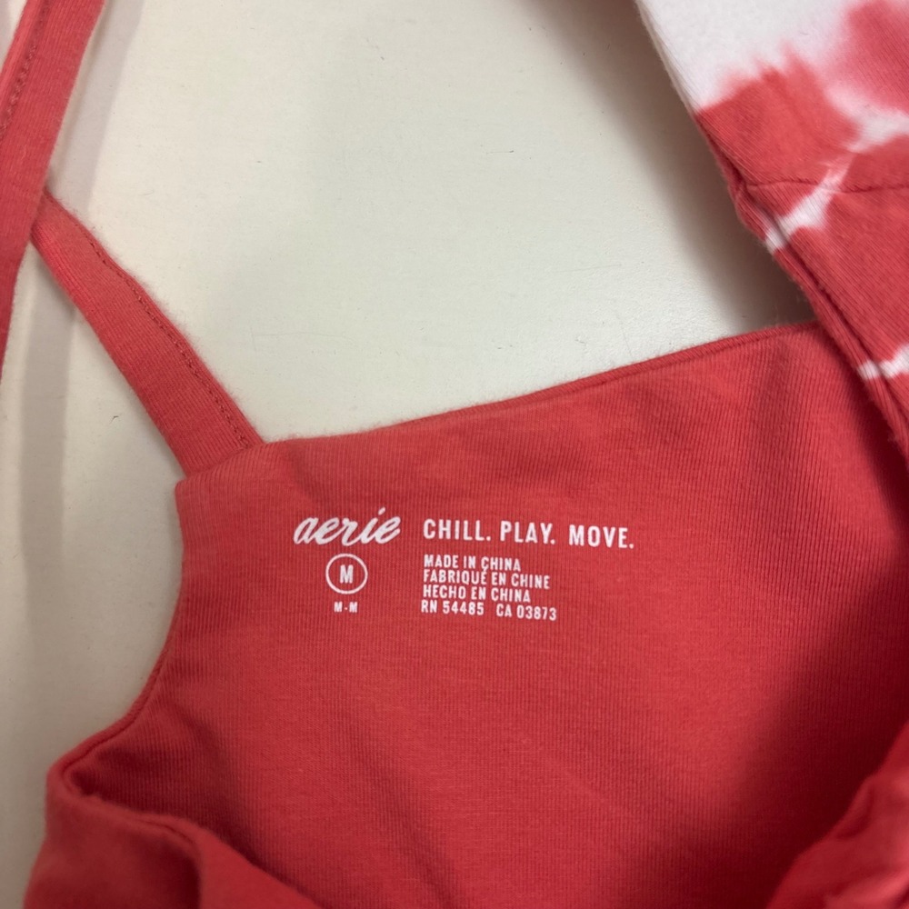 Aerie Crop Top M Coral Pink Tie Dye Cotton Blend Strappy Hippie Boho Festival - Picture 3 of 5